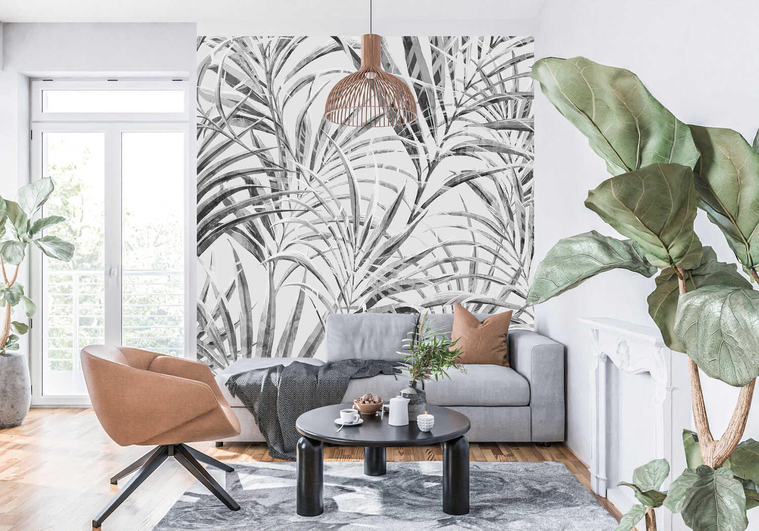 Papier Peint Palmier Noir Et Blanc