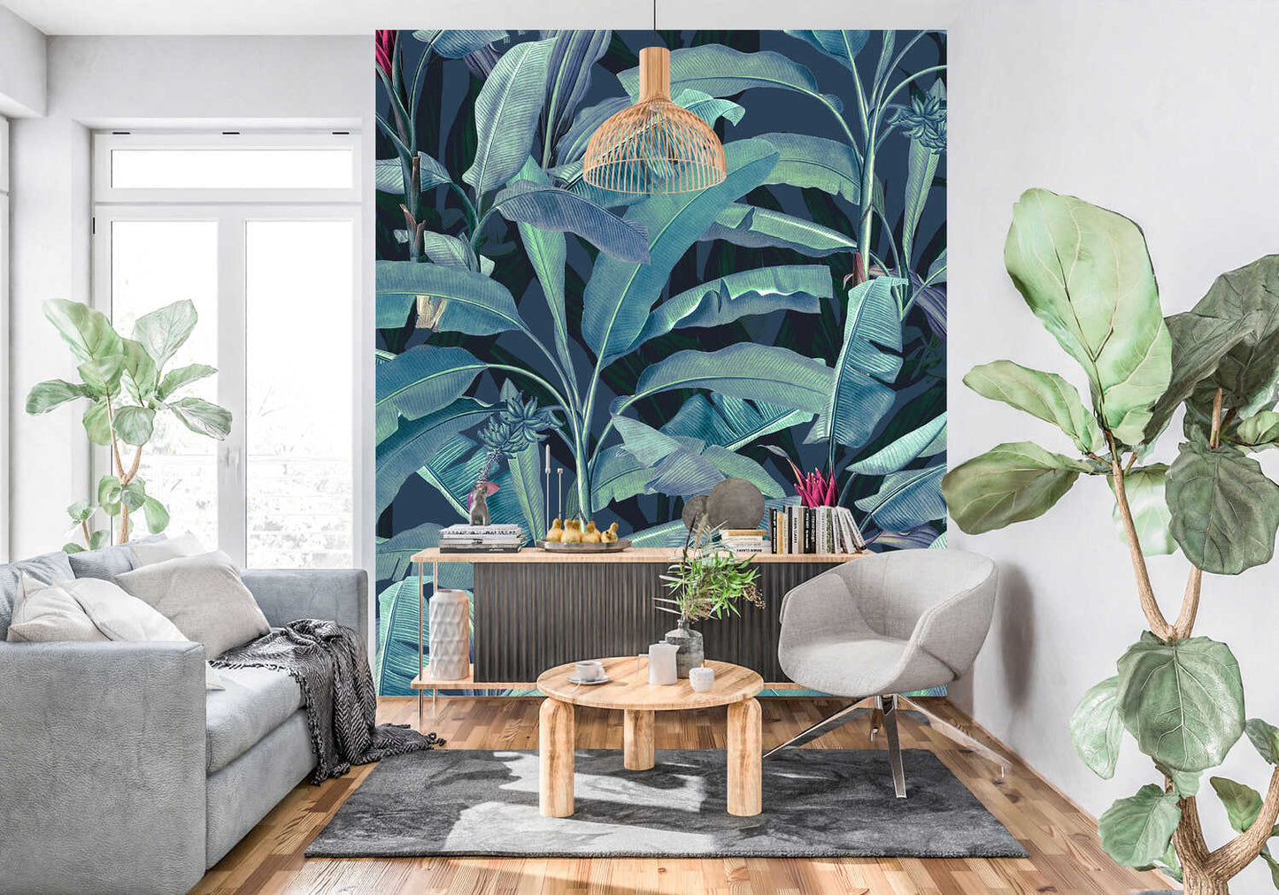 Papier Peint Tropical Bleu Canard