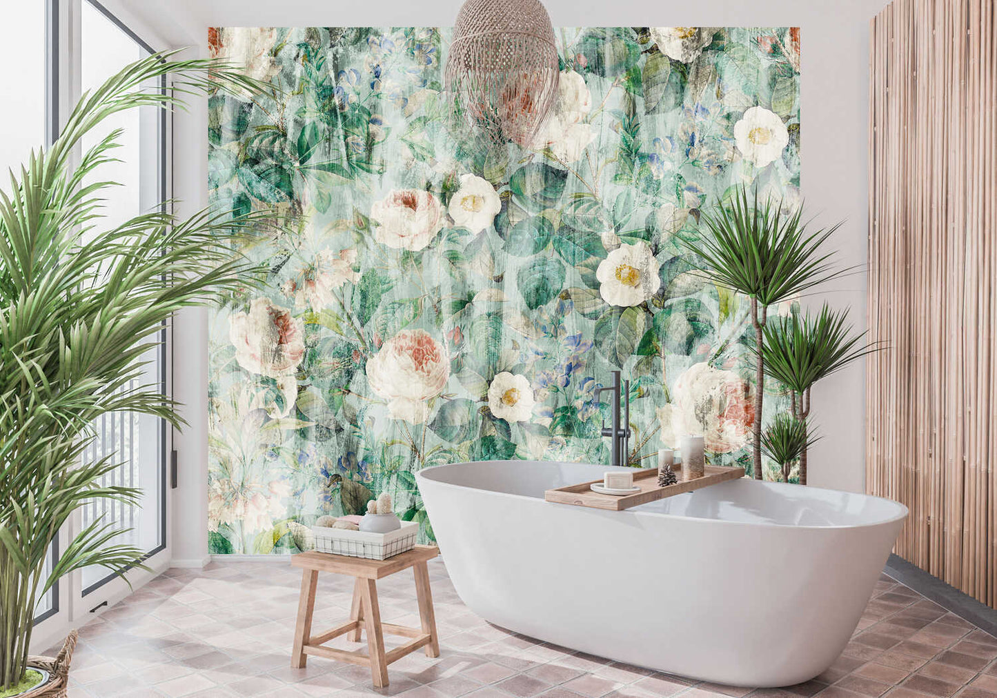 Papier Peint Floral Vert