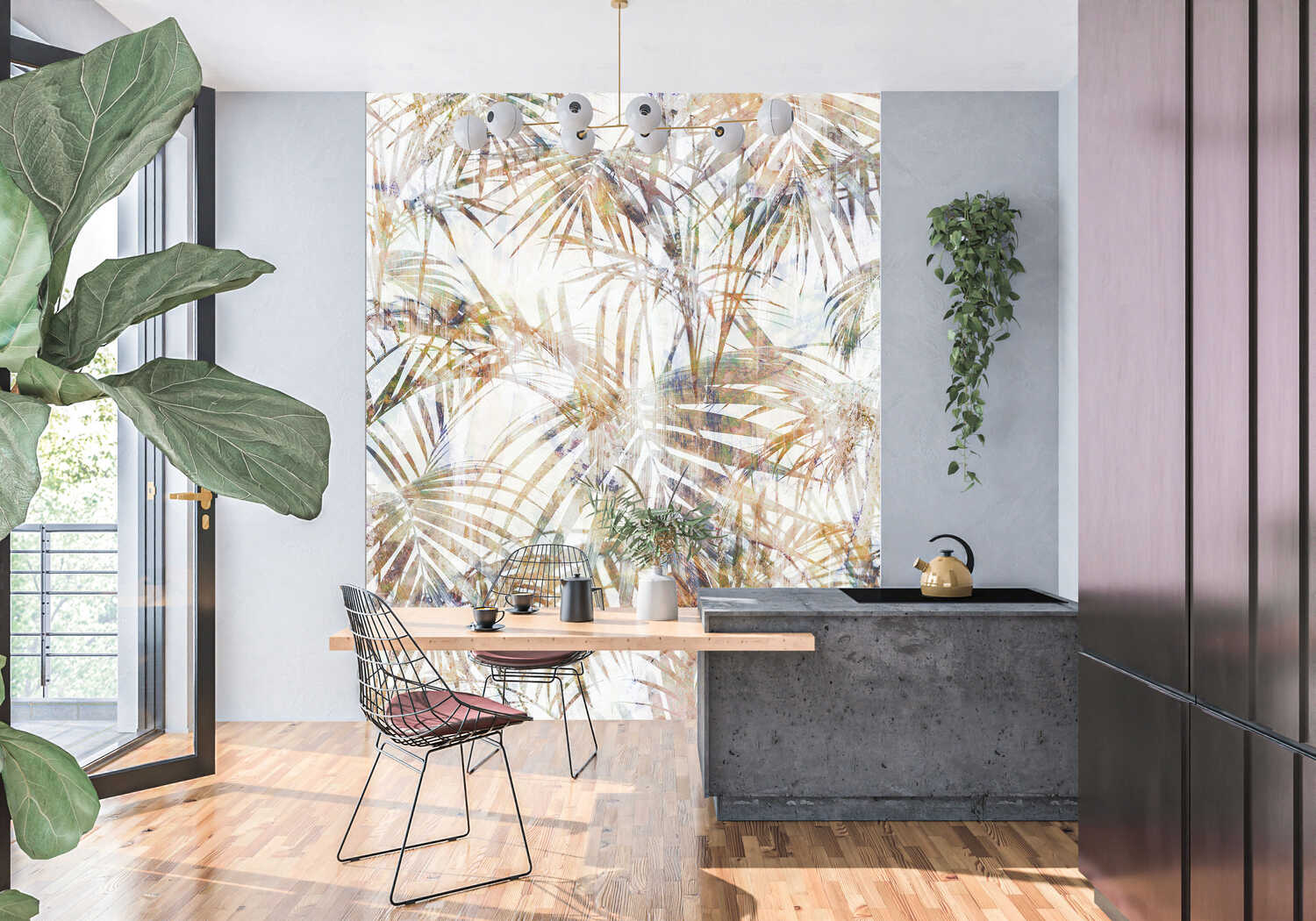 Papier Peint Feuille De Palmier Doré | Wall Pure