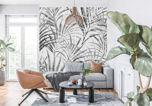 Papier Peint Palmier Noir Et Blanc