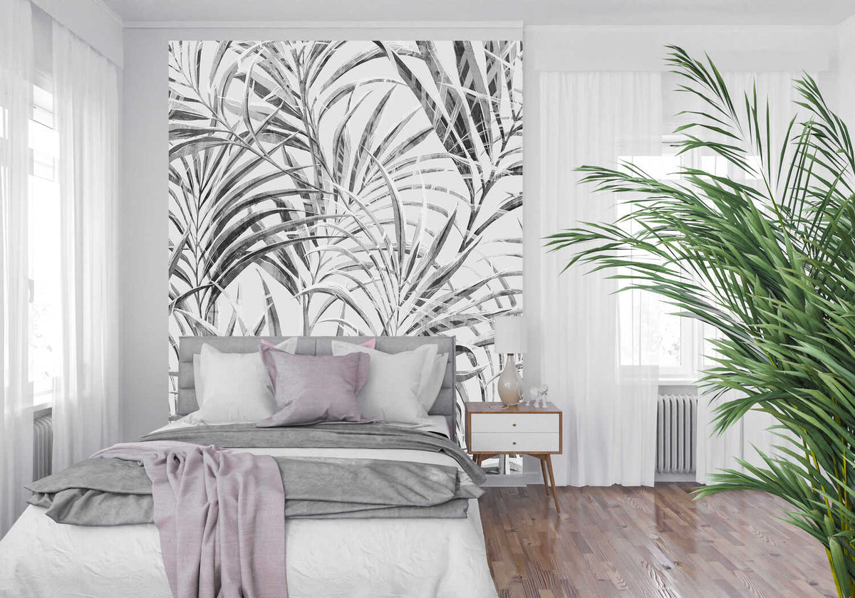 Papier Peint Palmier Noir Et Blanc