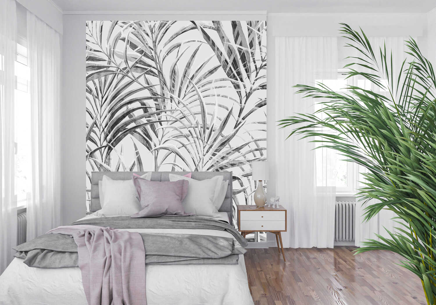 Papier Peint Palmier Noir Et Blanc