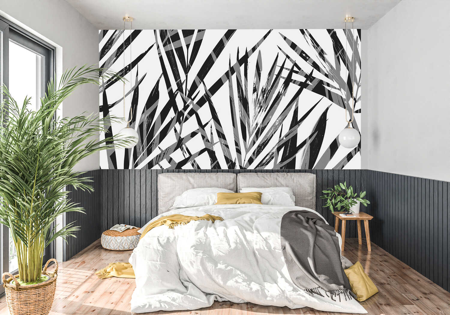 Tapisserie Palmier Noir Et Blanc
